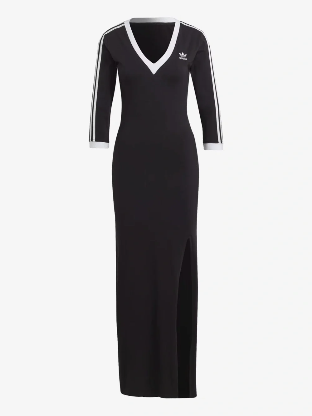adidas Black V-Neck Maxi Dress with White Stripe Detail - Picture 3 of 7